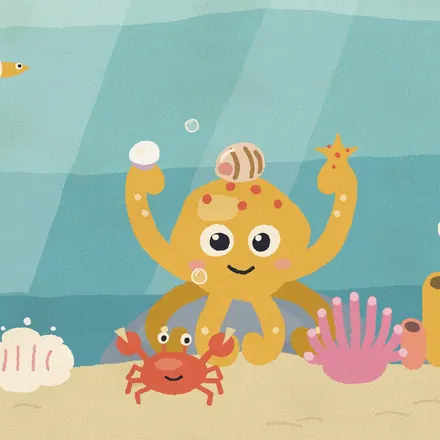 Under the sea: an octopus holding shells